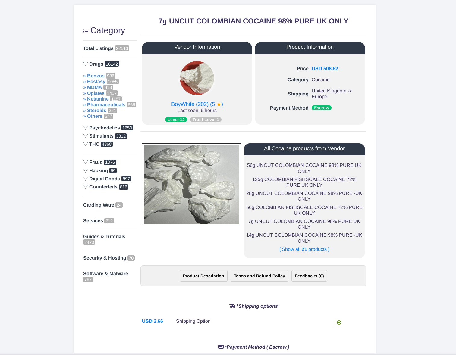 TorZon Market product listing showing verified marketplace interface